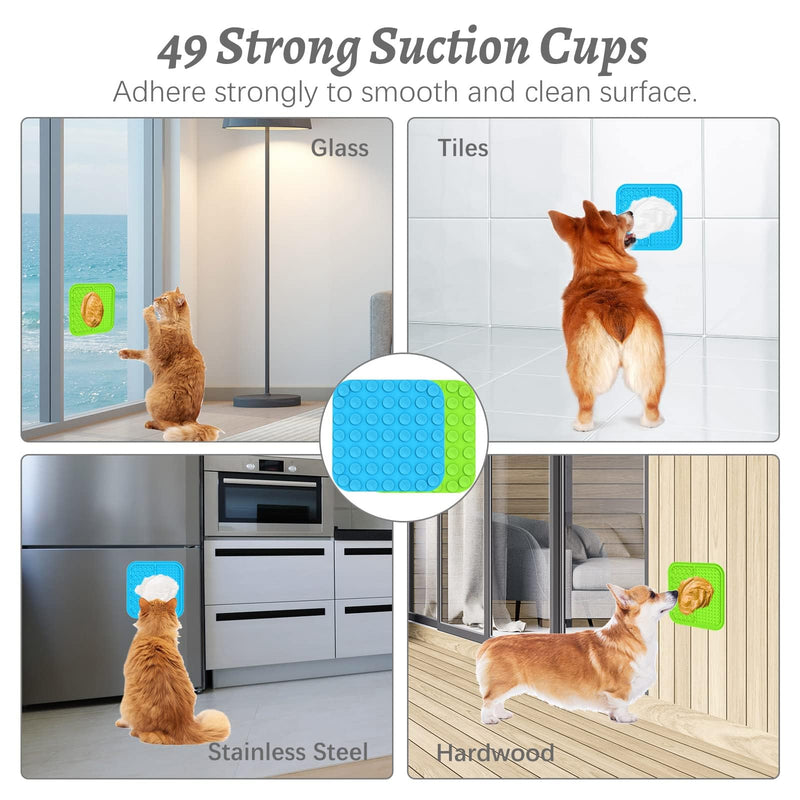 MateeyLife 2PCS Small Lick Mat for Dogs and Cats, Licking Mats for Dog Anxiety Relief, Cat Peanut Butter Lick Pad for Boredom Reducer, Dog Treat Mat Perfect for Bathing Grooming Blue&Green 6'' × 6'' - PawsPlanet Australia