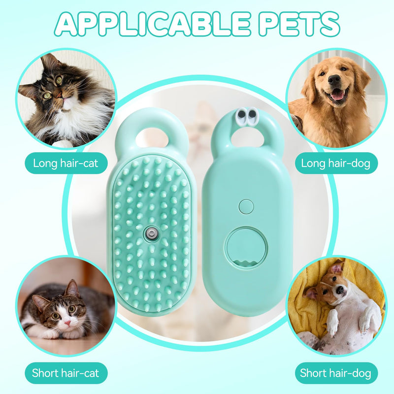 Cat Steam Brush,3 in 1 Steamy Cat Brush,Cat Brush for Shedding, Multifunctional Pet Steam Brush Cat Hair Brush for Removal of Shedding and Tangled Hairs,Water Brush for Cats (Green) Green - PawsPlanet Australia