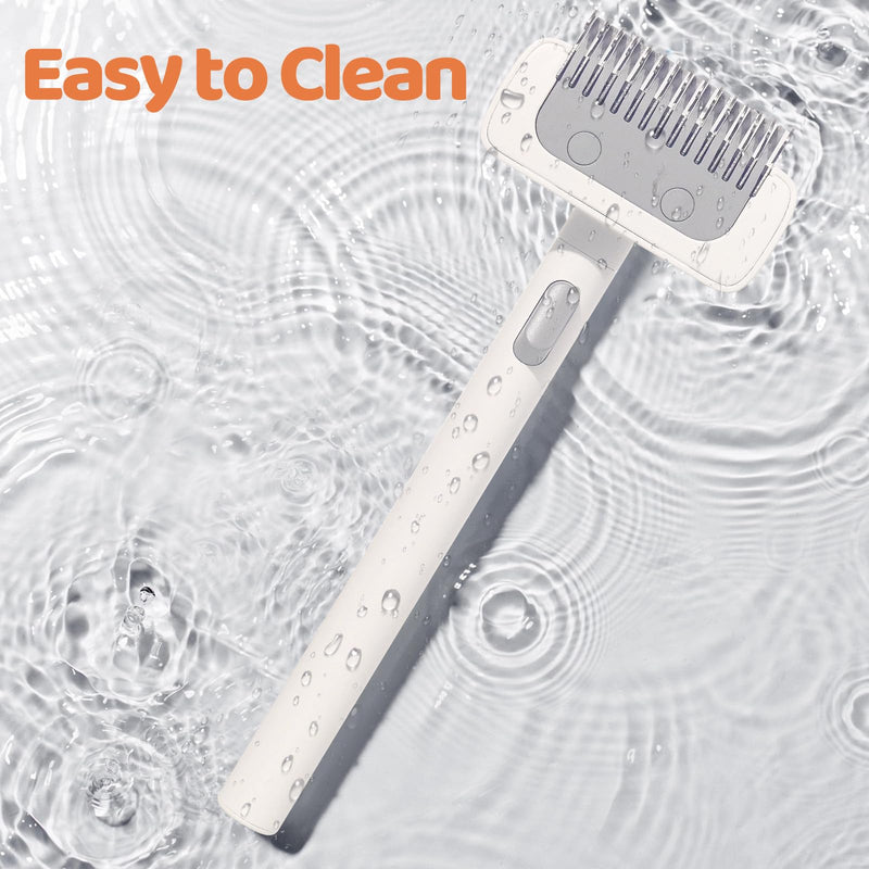 Furgo Cat Brush for Long Haired Cats, Pet Grooming Brush for Matted Fur & Loose Hair, One-Click Hair Removal, Skin-Friendly, Deshedding & Dematting Comb for Cats & Small Dogs White - No Spray Comb