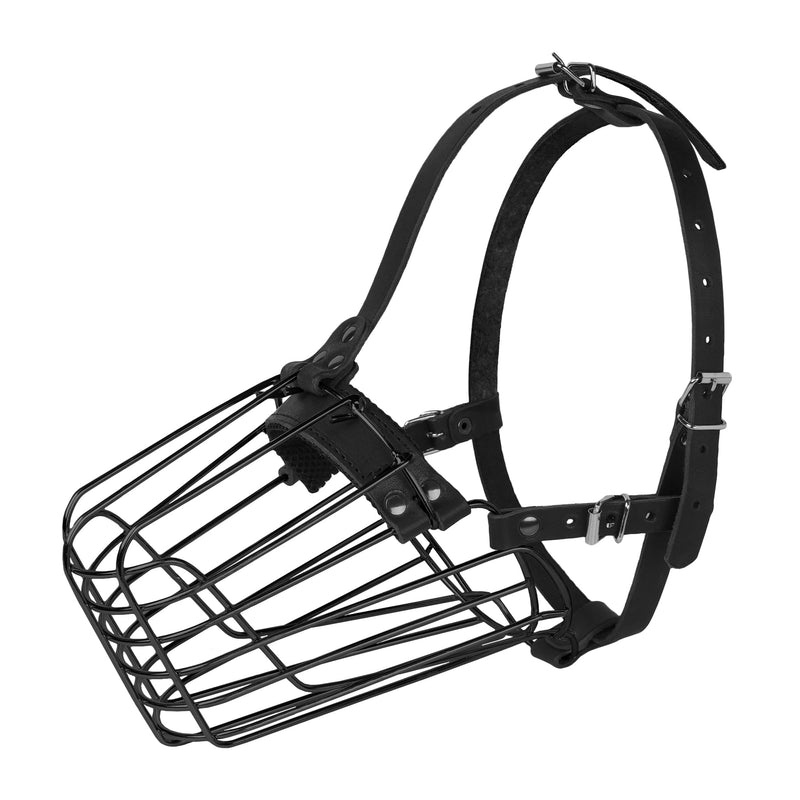 German Shepherd Dog Muzzle Metal Basket for Medium Large Dogs Adjustable Durable Leather Straps Secure Wire Mask for Biting Chewing Barking (Black, L - Size)