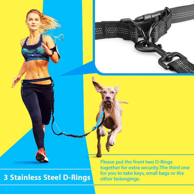 Hands Free Dog Running Leash with Adjustable Waist Belt, Dual Handle Elastic Bungees Retractable Rope for Small and Medium Dogs, Reflective Stitches for Walking Hiking Biking (Large, 25-120lb) Medium/Large - PawsPlanet Australia