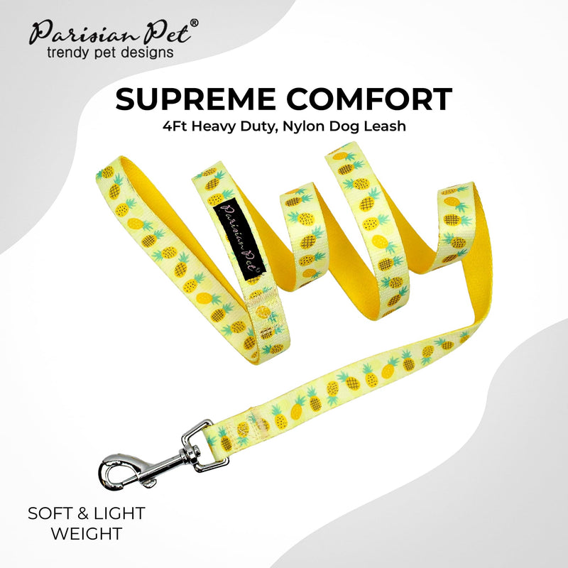 Parisian Pet Pineapple 4Ft Heavy Duty Nylon Dog Leash - Yellow, Odor Proof, Training Leash for Small & Medium Dogs Pineapples - PawsPlanet Australia