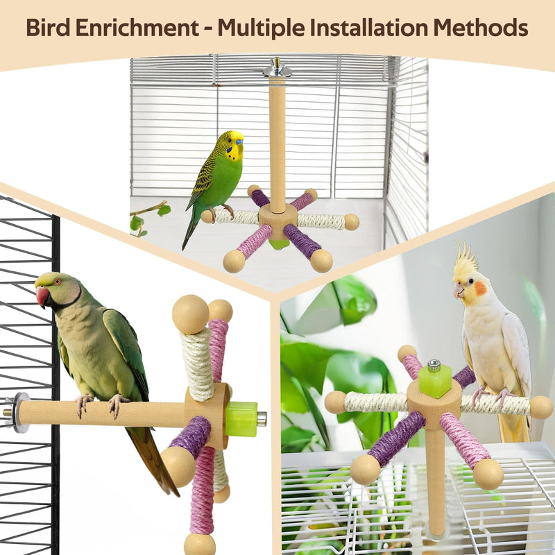 Rotating Bird Perch Toy – Fun Spinning Cage Stand for Parakeet, Budgie, Lovebird, Cockatiel, Conure, Finches & Quaker – for Small-Medium Birds to Relieve Boredom & Encourage Play (White) White - PawsPlanet Australia