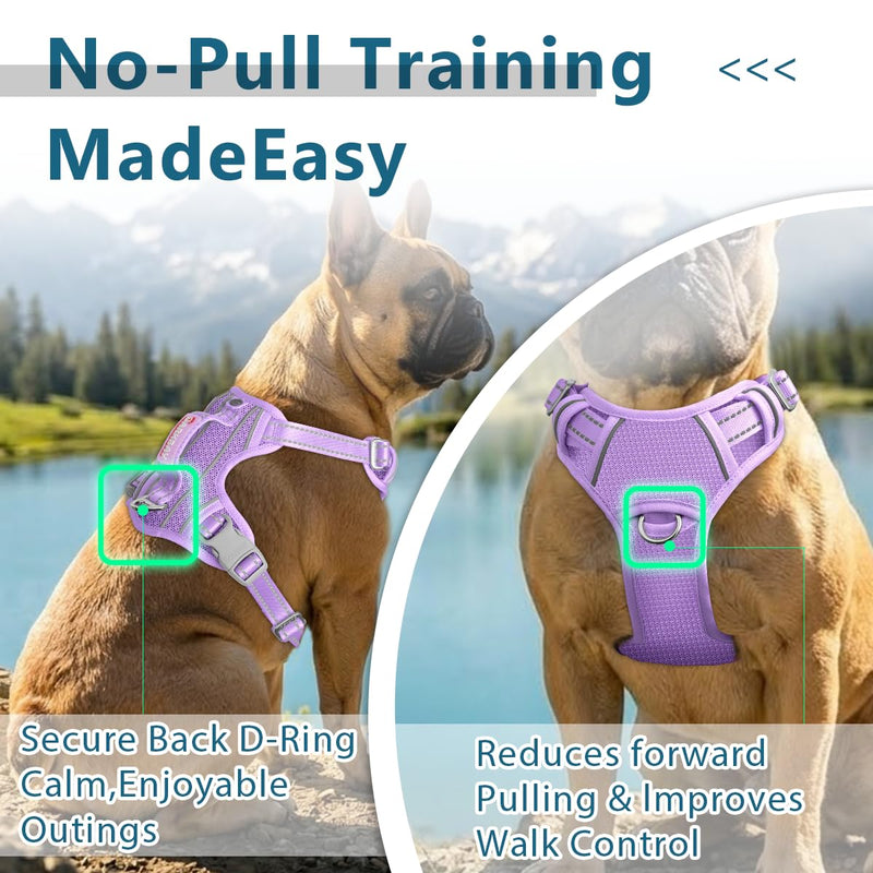BARKBAY No Pull Dog Harness Front Clip Heavy Duty Reflective Easy Control Handle for Large Dog Walking with ID tag Pocket(Violet Purple,M) Medium(Chest:22-27") Violet Purple