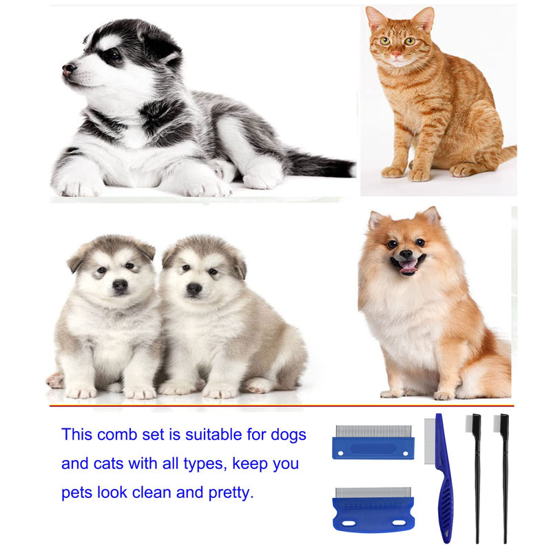 5 Pieces Grooming Combs - Tear Stain Remover for Pets, Lice and Flea Remover, Dandruff and Mucus Removal for Small Dogs and Cats 5-Set