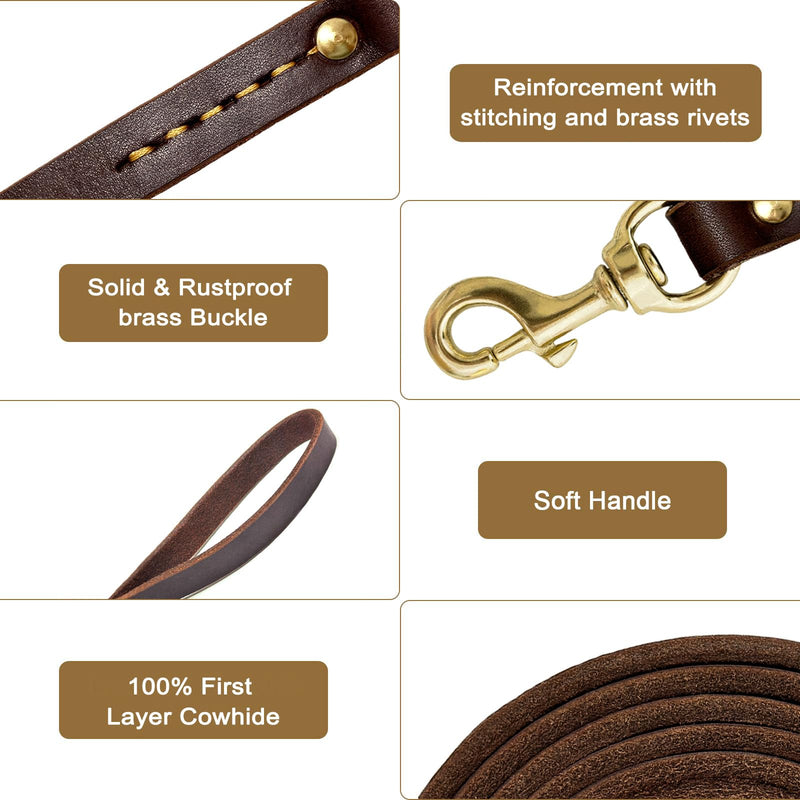 Guiding Star Leather Dog Leash 6ft, Dog Leashes for Large Dogs Heavy Duty, Soft Handmade Leather Training Leash for Large & Medium Dogs (6ftx3/4inch, Brown) 6ft x 3/4 inch - PawsPlanet Australia