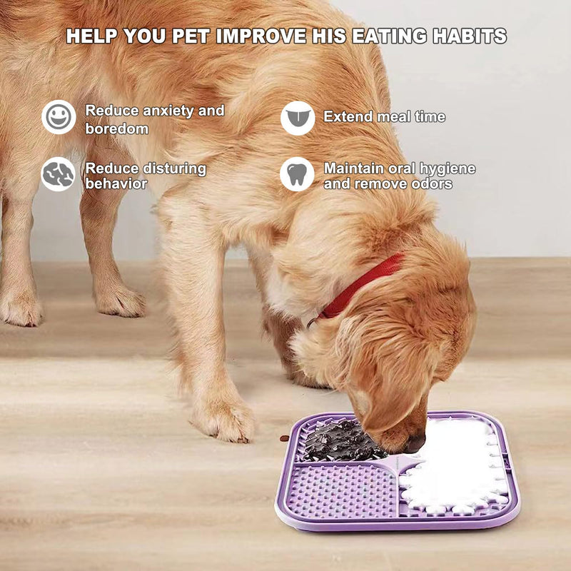 Licking Mat for Dogs & Cats 2 Pack, Slow Feeder Lick Pat, Anxiety Relief Dog Toys Feeding Mat for Butter Yogurt Peanut, Pets Supplies Bathing Grooming Training Calming Mat (Cyan&Purple) Cyan&Purple - PawsPlanet Australia