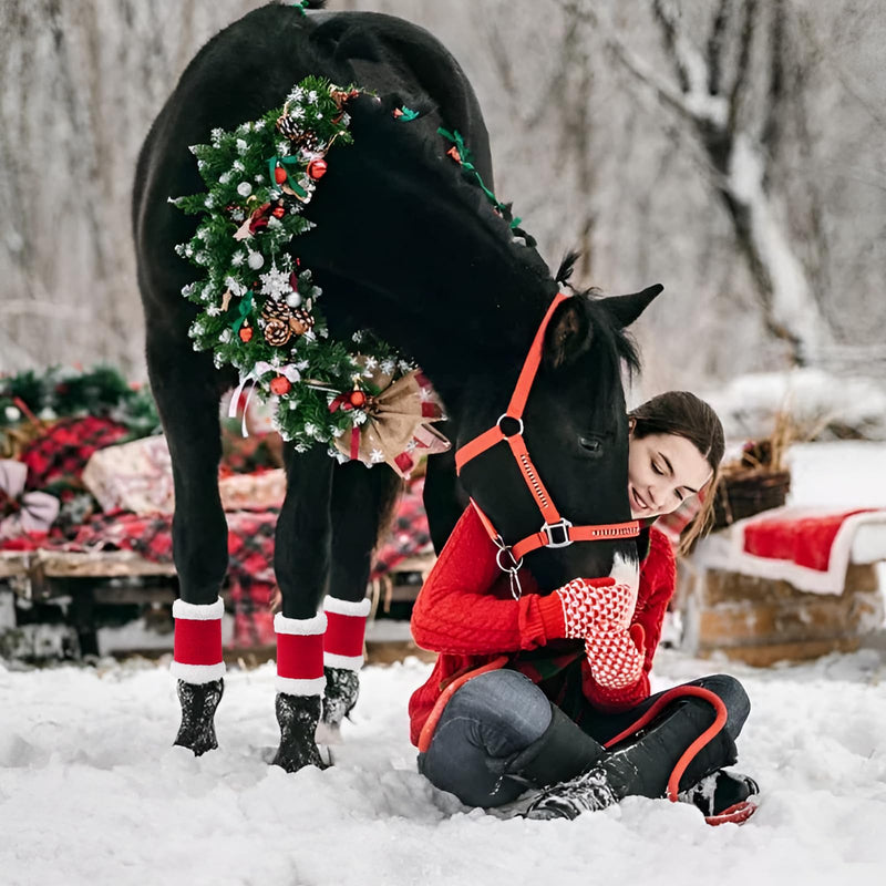 Christmas Horse Leg Wraps Standing Wraps for Horses red Horse Leg Protectors Horse Leg Wraps Faux Fur Polyester Standing Wraps 、Pack of 4 (red) - PawsPlanet Australia