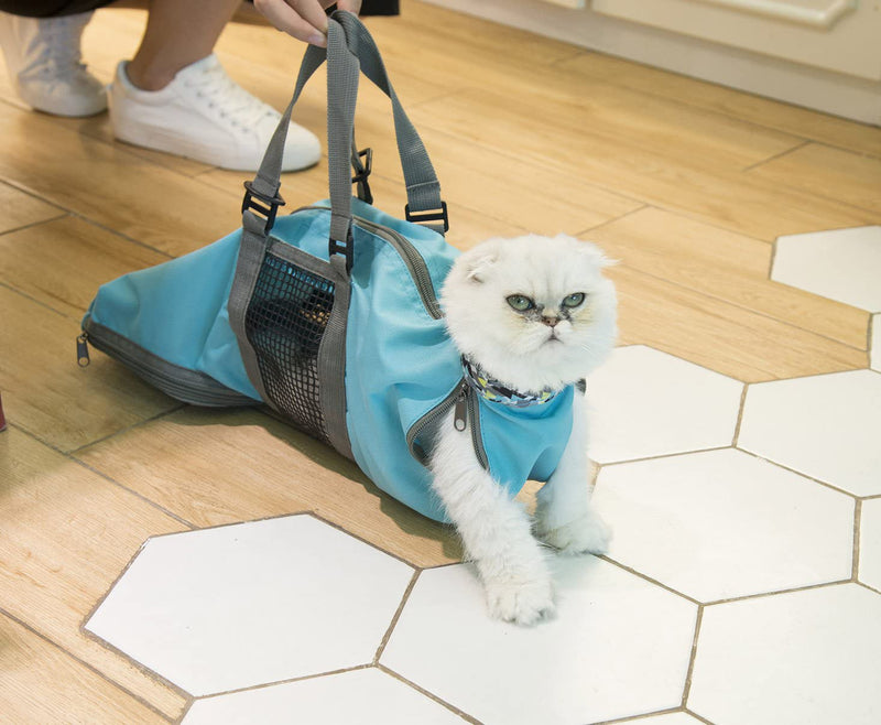 Cinf Cat Nail Clipping Cleaning Grooming Restraint Bag No Scratching Biting for Bathing Nail Trimming Injecting Examining(Blue,S) S (6-8lbs) Blue