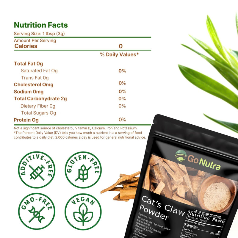 Go Nutra - Cat’s Claw Powder, Pure Cats Claw Herbal Supplement Wildly Harvested from Peru, All Natural UNA de Gato for Water, Tea, Juice, and More, Non-GMO, Gluten-Free, Vegan, 1lb - PawsPlanet Australia