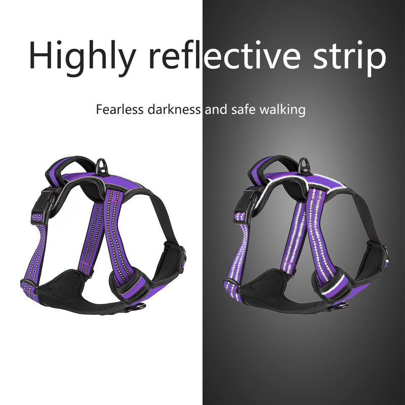 No Pull Dog Harness for Small Medium Large Dogs Adjustable Reflective Pet Vest with Front Clip Padded Harness for Dogs Easy Control Handle Best for Outdoor Training and Walking Purple M - PawsPlanet Australia