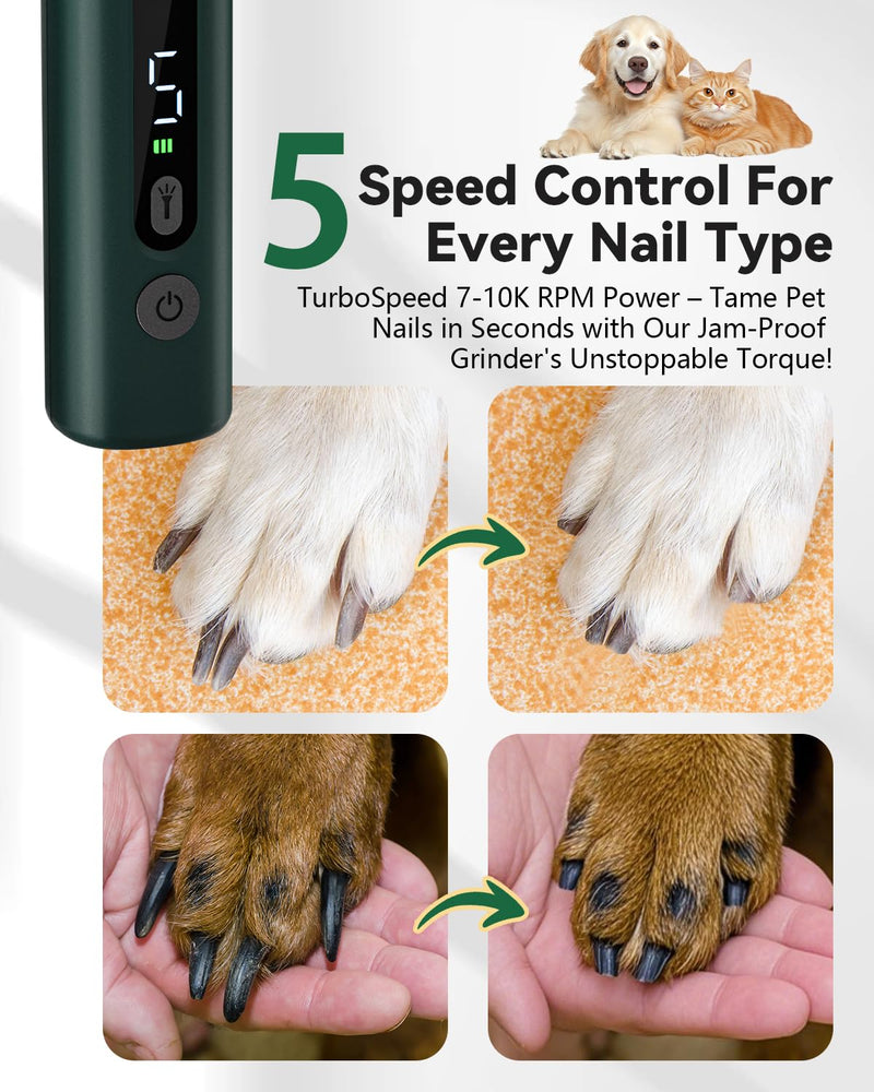 Silent Dog Nail Grinder, Rechargeable Electric Pet Claw Trimmer with Diamond Grinding Head, Safe & Low Noise Nail File for Small, Medium & Large Dogs, Cats and Other Pets