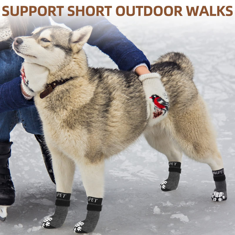 PUPTECK Anti-Slip Dog Socks with Double Sides Grips for Small Medium Large Dogs Hardwood Floors Prevents Licking, Dog Shoes for Hot Pavement Traction Control Paw Protector for Senior Dogs, Grey L Large (2 Pair) - PawsPlanet Australia