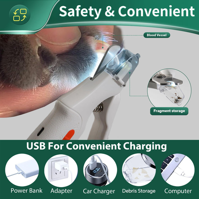 2 in 1 Dog Nail Clippers & Cat Nail Clippers Trimmers for Large Medium Small Dogs Cats Claw Trimmer Quick Sensor and Safety Guard USB Rechargeable Dogs Nail Trimmer with Catcher & 2 LED Lights White - PawsPlanet Australia