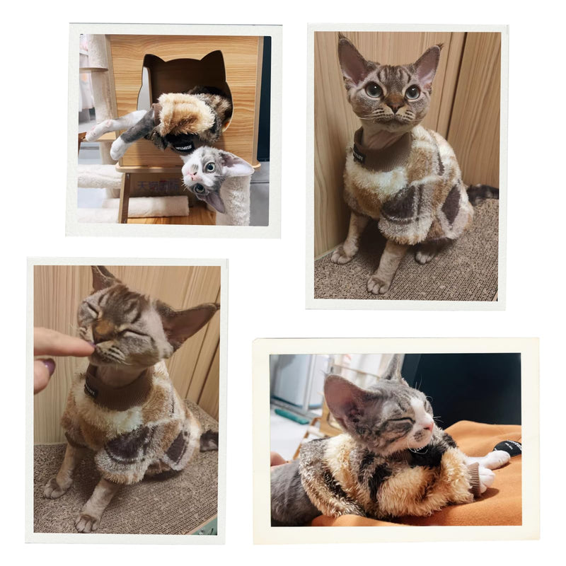 Cat Double-Sided Fleece Clothes, Soft Warm Winter Jumpsuit Sweater Shirt Clothing for Hairless Sphynx, Devon & All Indoor Kittens (Green,S) green S - PawsPlanet Australia