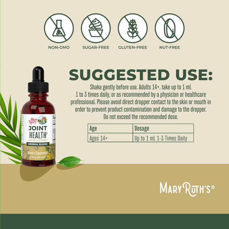 MaryRuth Organics Joint Health Liquid Extract | Four Herbal Blend Liquid Drops | Ginger Root | Licorice Root | Cats Claw | Devils Claw | Vegan | Non GMO | Alcohol Free Tincture | 30 Servings - PawsPlanet Australia