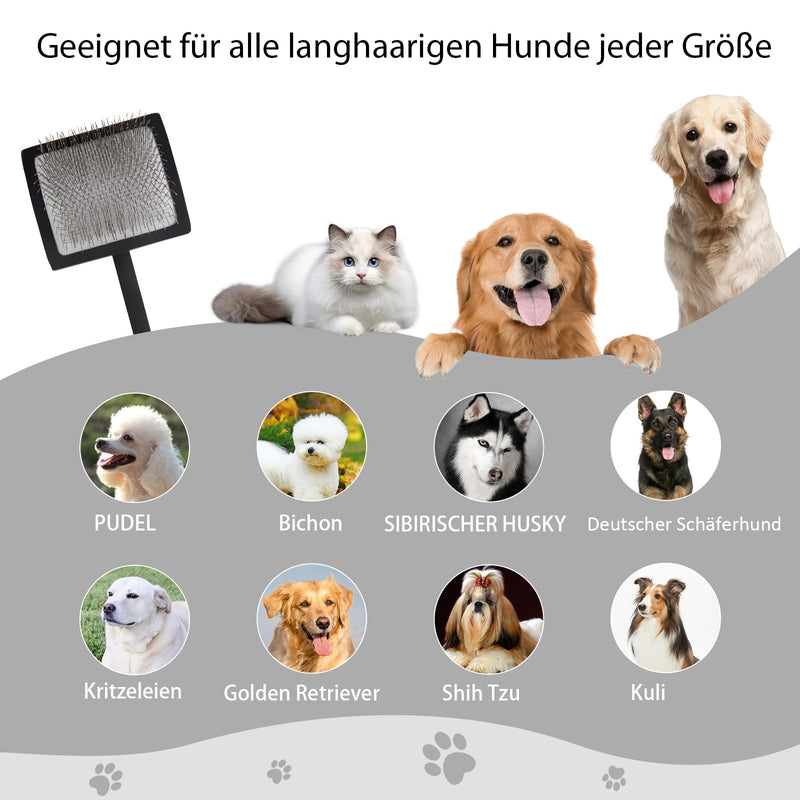 Dog Slicker Brush for Shedding and Grooming Medium or Long Haired Cats, Extra Long & Soft Pin Slicker Brush for Removes Loose Hair, Tangles, Knots, Undercoat, Free Pet Comb, Large Black - PawsPlanet Australia