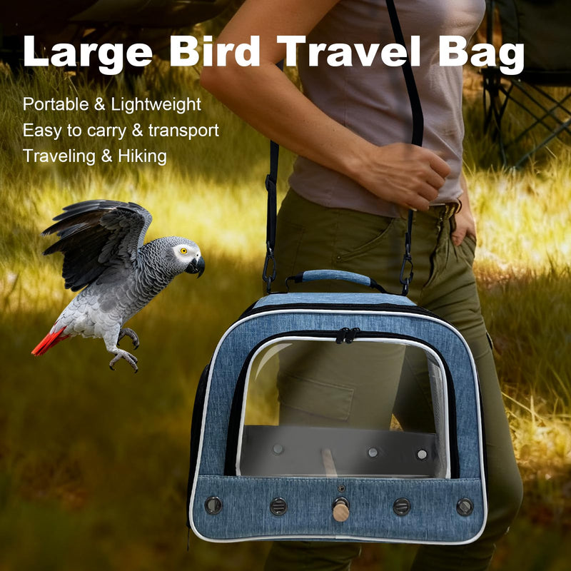 halinfer Bird Travel Carrier Cage for Large Size Parrot, Portable Bag with Metal Tray and Grate to Carry and Transport Medium and Large Birds Like African Grey, Long Tail Cockatiel and Parrot Blue Large Carrier - PawsPlanet Australia