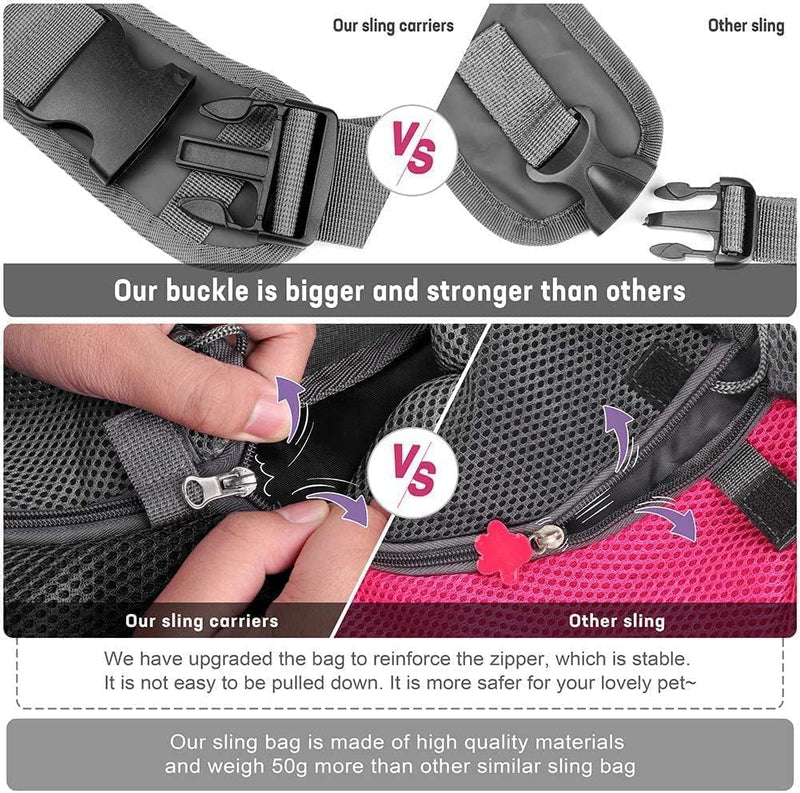Cuby Pet Sling Carrier for Puppy Cats, Dogs Cats Sling Carrier Breathable, Safety Front Pocket Pet Sling Carrier, Hands-Free Mesh Bag with Adjustable Shoulder Strap for Outdoor and Travel (Grey) - PawsPlanet Australia
