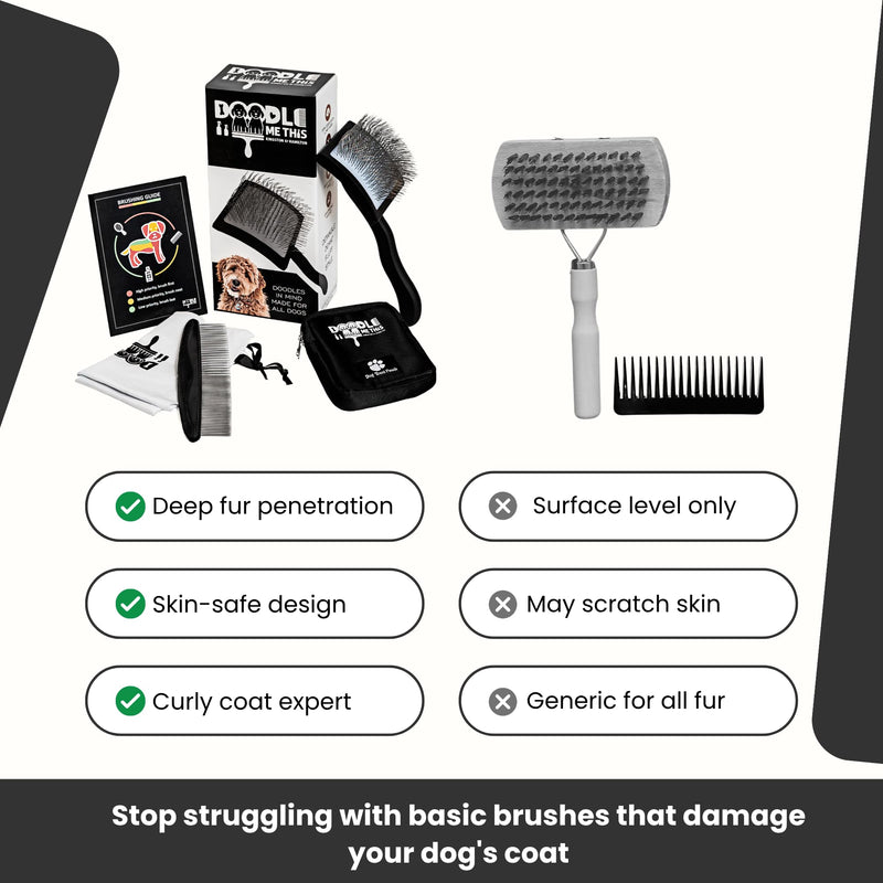 Slicker Brush for Dogs Kit by Doodle Me This Kingston and Hamilton includes comb treat pouch bag and guide turns stressful grooming into bonding gently detangles matted curly wavy coats at home - PawsPlanet Australia