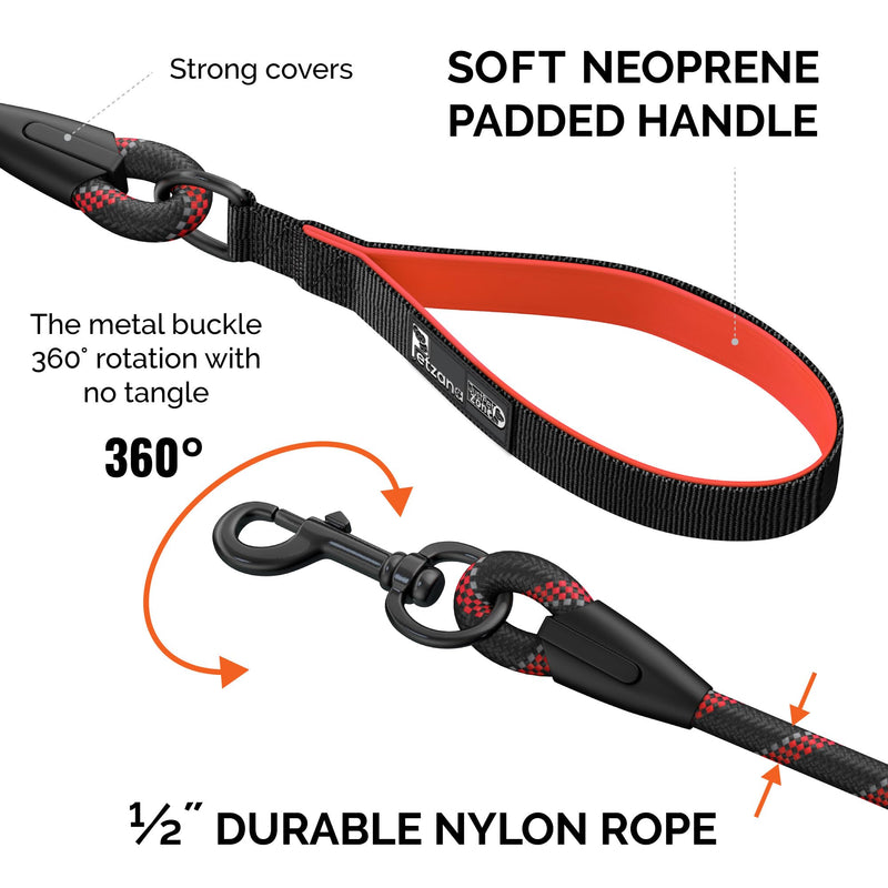 Orange Dog Leash With Soft Padded Handle - 5 Ft Reflective Heavy Duty Leash For Small, Medium & Large Dogs Orange - PawsPlanet Australia