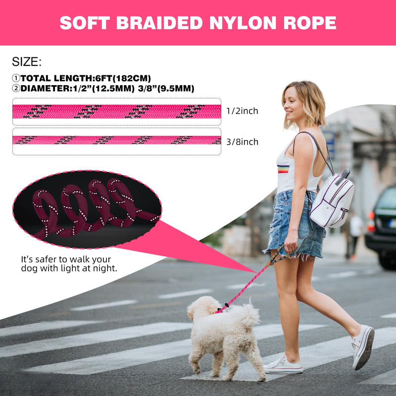lynxking Slip Lead Dog Leash Reflective, Heavy Duty Comfortable Strong Rope Leash for Large, Medium Small Dogs No Pull Pet Training (Pink, Large 1/2in x 6ft-Slip Lead) Pink - PawsPlanet Australia
