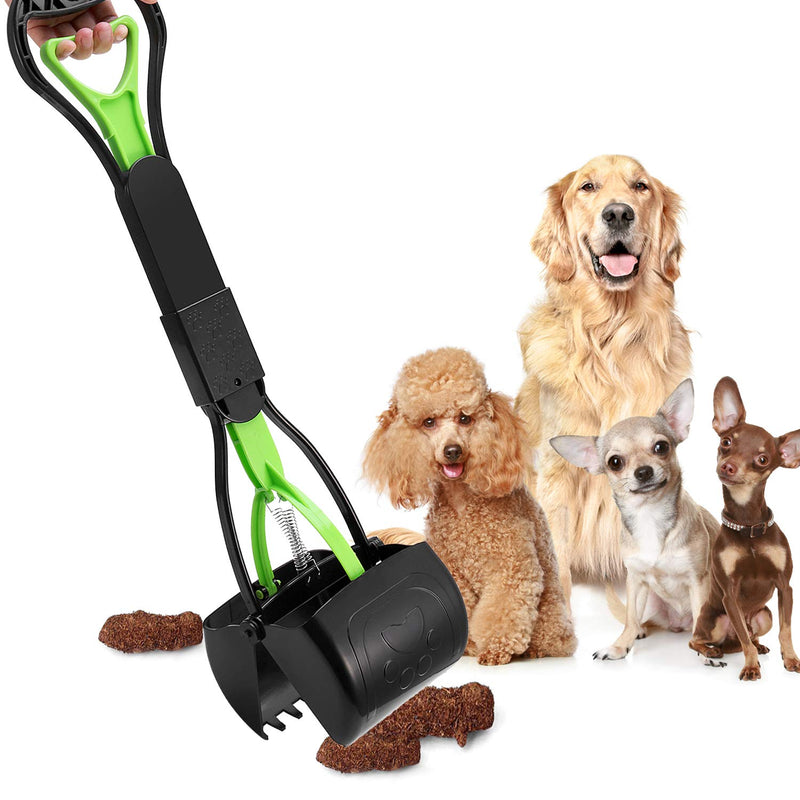 PPOGOO Non-Breakable Pet Pooper Scooper for Dogs and Cats with Long Handle High Strength Material and Durable Spring for Easy Grass and Gravel Pick Up Green - PawsPlanet Australia