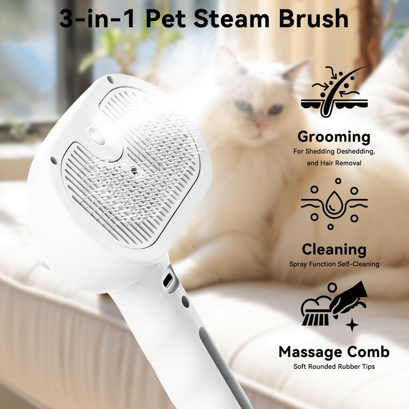 Pet Steam Brush for Cats Brush Grooming with Release Button for Long Short Haired Cat Dog Comb Pet Spray Slicker Brushes Rechargeable with Water Shedding Cleaning