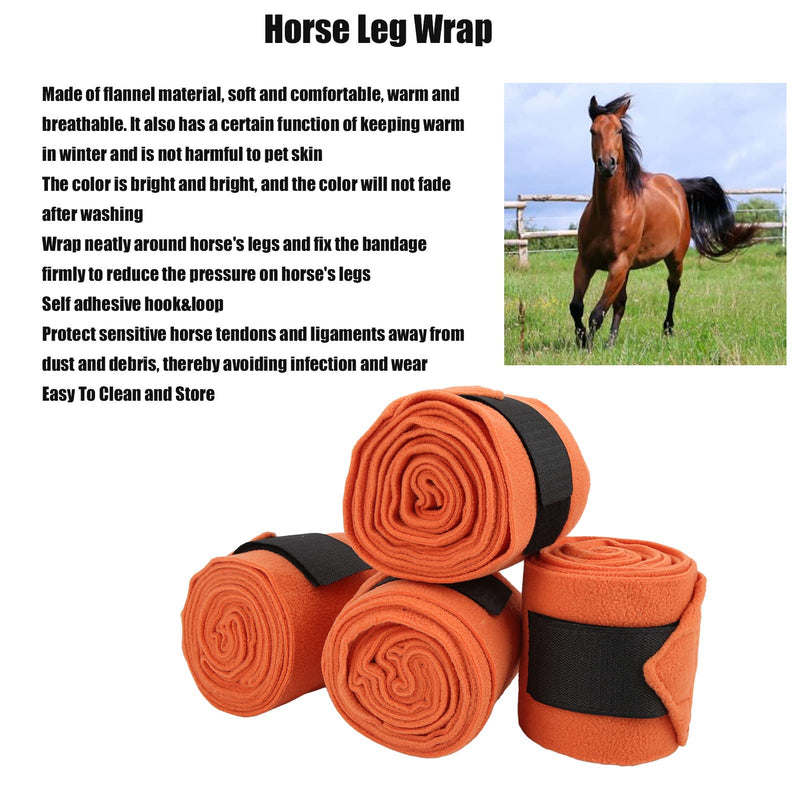 Horse Leg Wrap Self Adhesive Fleece Bandages 4pcs Multifunctional Support for Training Exercising (Orange)
