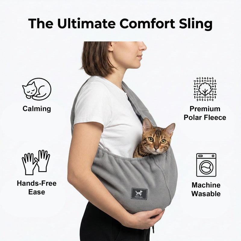 Cat Sling Carrier Critter Cuddler - Soft Breathable Cat Carrier, Pet Carrier for Cats/Kittens/Small Dogs (3-13 lbs), Hands-Free 2-Wearing Styles Indoor/Outdoor Cuddle Bag (Dark Gray) Dark Gray