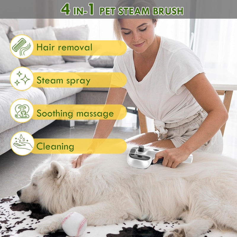 Pet Steam Brush for Cat and Dog,4-in-1 Grooming Tool with 2 Water Spray,Cat Hair Brush for Long & Short Haired Pets,Dog Brush for Shedding Easy to Clean - PawsPlanet Australia
