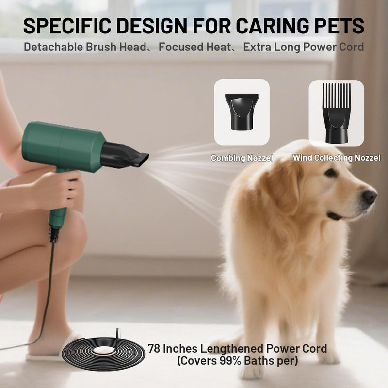 Dog Cat Hair Dryer,Professinal Double Force Grooming Blower Dryer for Medium/Small Pets,IEC & UL Certificated - PawsPlanet Australia