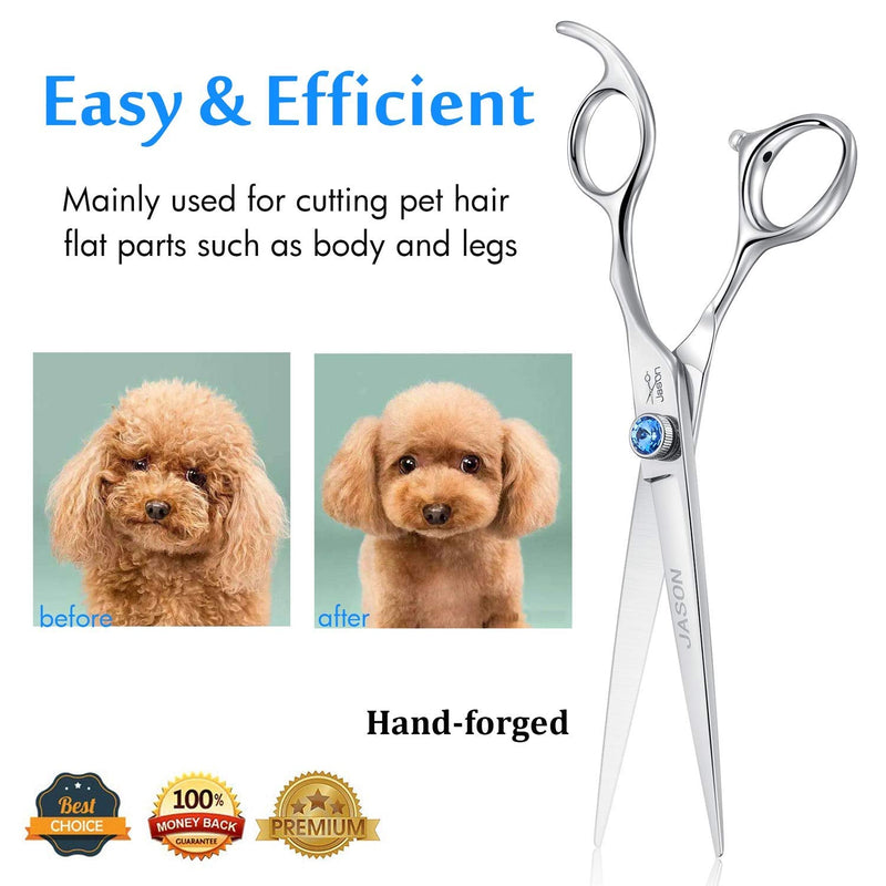 JASON 7" Straight Dog Grooming Scissors, Ergonomic Pets Grooming Shears, Premium Cats Trimming Kit with Offset Handle and Jewelled Screw, Sharp, Comfortable Christmas Gift 7.0" - PawsPlanet Australia
