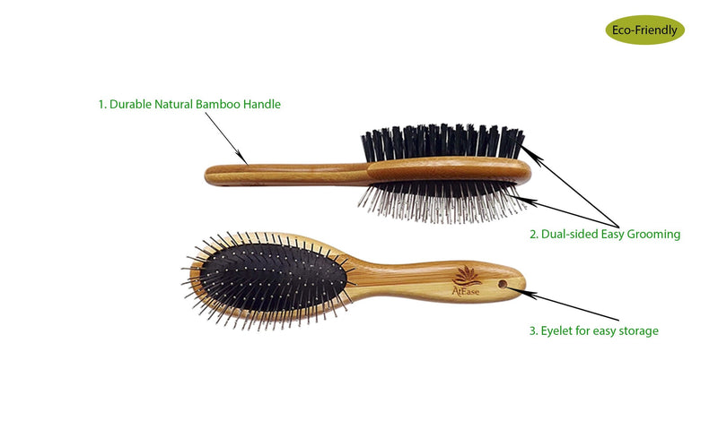 Double Sided Dog Brush - for Long or Short Haired Dogs and Cats Natural Bamboo Eco Friendly Pet Grooming Dual Sided Pin and Bristles for Deshedding Hair - PawsPlanet Australia