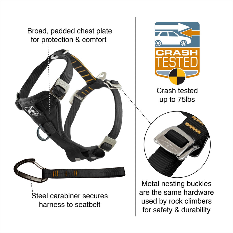 Kurgo Enhanced Strength Tru-Fit Dog Car Harness - Pet Travel Safety Harness - Crash Test Certified Fit - Five Point Adjustment - Secure Buckle - Padded Chest - Black - Small - PawsPlanet Australia