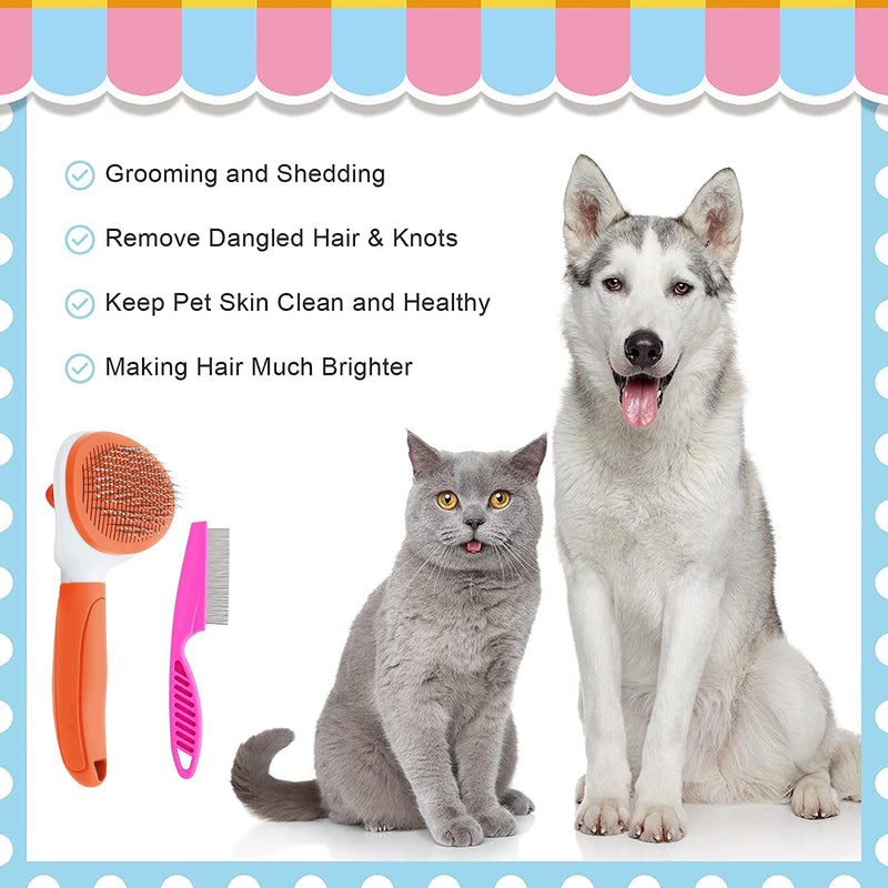 Cat Brush for Shedding and Grooming, Pet Self Cleaning Slicker Brush with Cat Hair Comb(Orange) Orange - PawsPlanet Australia