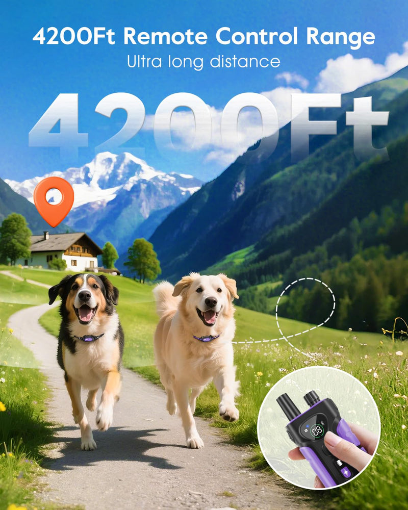 SLOPEHILL Dog Shock Collar,4200FT Dog Training Collar with Remote,IPX8 Waterproof E-Collar with Beep,Vibration,Shock,Flashing Light,No Shock Model,Electric Shock Collar for Dogs,Purple 2PCS Purple