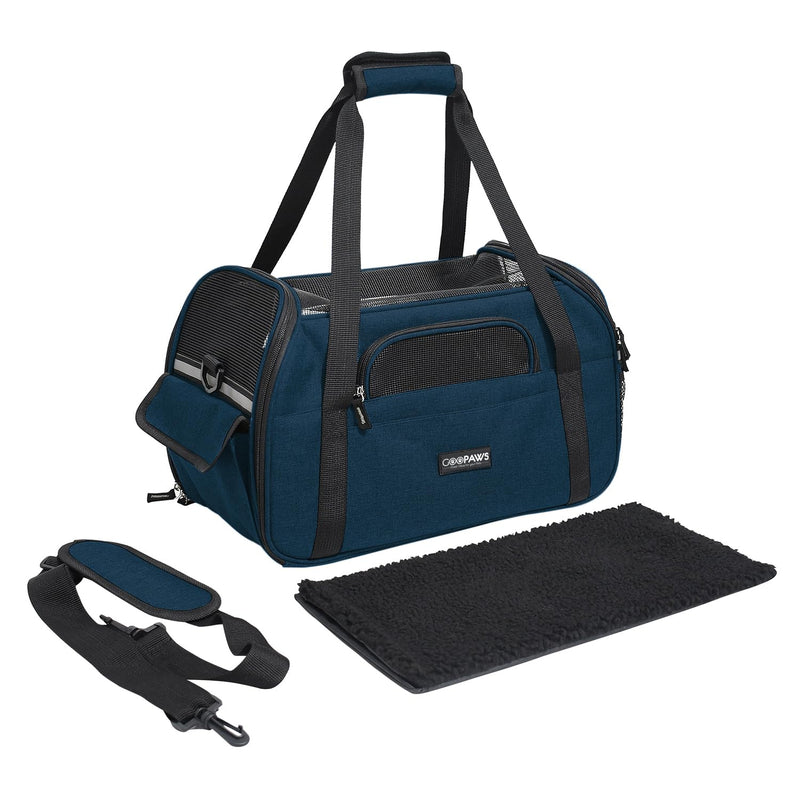 Dog Purse Carrier for Small Dogs, Soft-Sided Tote Bags with Pocket Dog Travel Supplies Portable Dog Sling with Anti-Slip Bottom (Navy Blue-17in) - PawsPlanet Australia