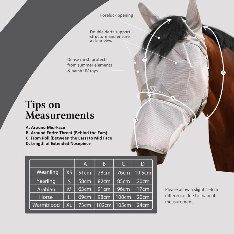 Harrison Howard Full Face Horse Fly Mask UV Protection and Breathable for Equine Use Comfortable Grey L