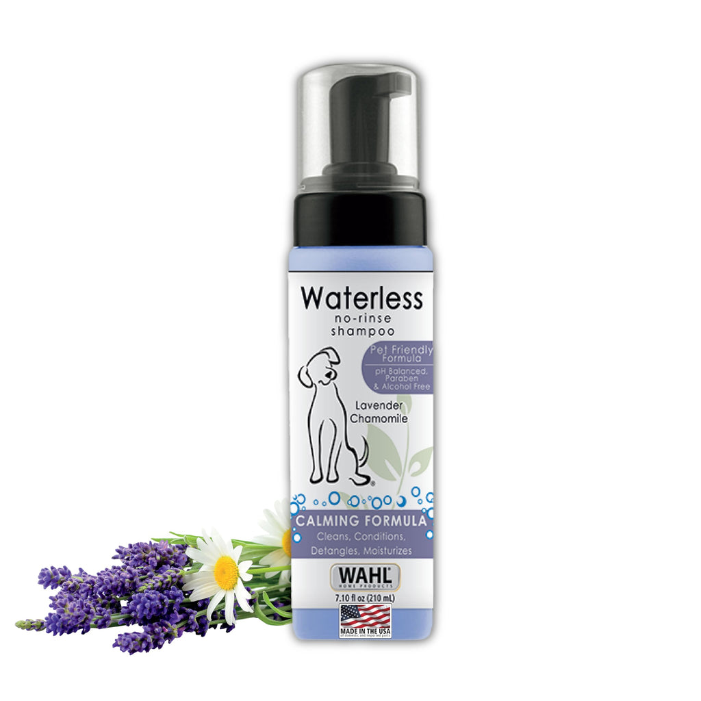 Wahl USA Pet Friendly Waterless No Rinse Shampoo for Animals – Lavender & Chamomile for Cleaning, Conditioning, Detangling, & Moisturizing Dogs & Cats – 7.1 Oz - Model 820014A