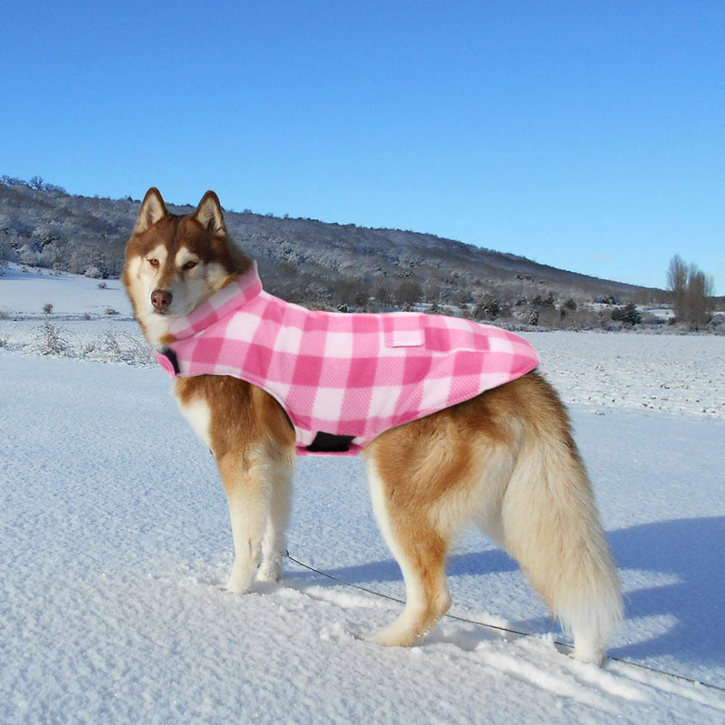 Dog Winter Coat, ASENKU Dog Fleece Jacket Plaid Reversible Dog Vest Waterproof Windproof Cold Weather Dog Clothes Pet Apparel for Small Medium Large Dogs (XXL, Pink) XX-Large