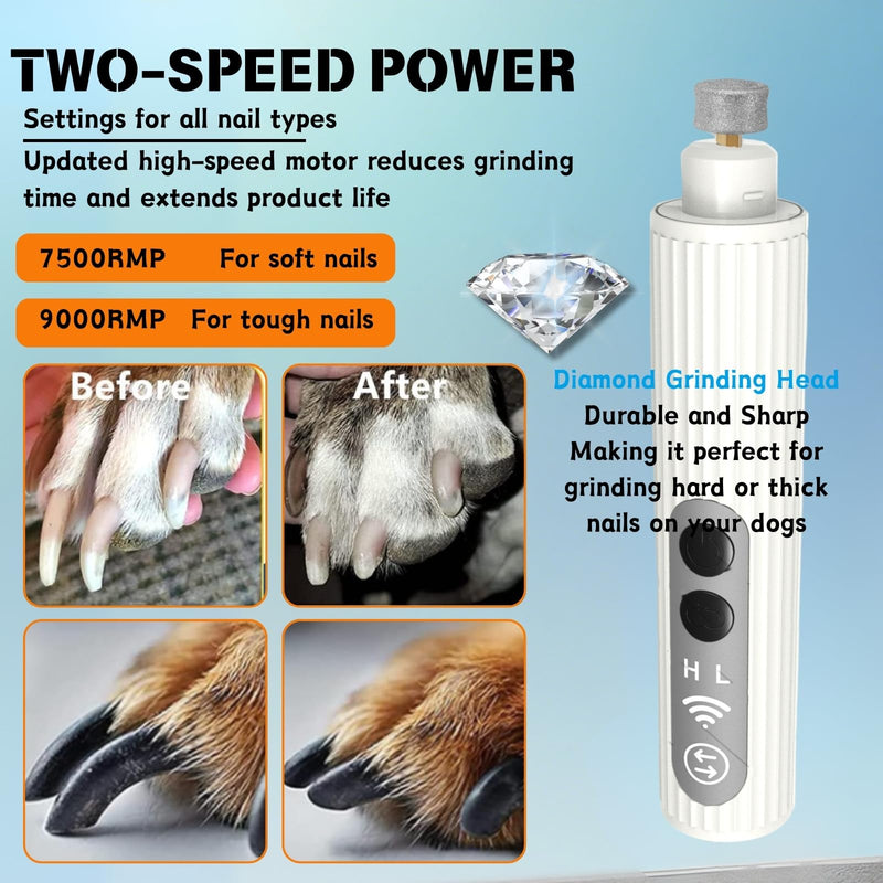 Dog Nail Trimmers and Dog Nail Grinder with 6 Lights, Quiet Dogs Grooming Kit with Cat Paw Clipper & Pet Paw File, Cordless Cat Nail Trimmer & Pet Nail Grinder for Large Medium Small Dog's Paw