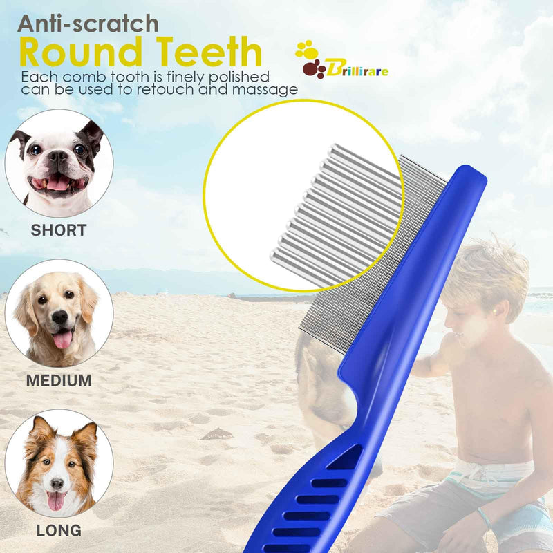 3 Pack Dog Grooming Comb, Flea Lice Pet Combs, Stainless Steel Cat Combs with Rounded Teeth, Professional Metal Tear Stain Remover, Dematting Tool for Small, Medium & Large Pets - PawsPlanet Australia