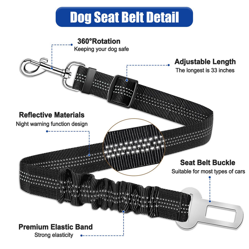 Dog Seat Belt Upgraded Dog Seat Belt for Car with Elastic Band, 360° Adjustable Dogs Harness Leash Tether, Universal Black, 2 Pack Dogs Seat Belts for Dogs - PawsPlanet Australia