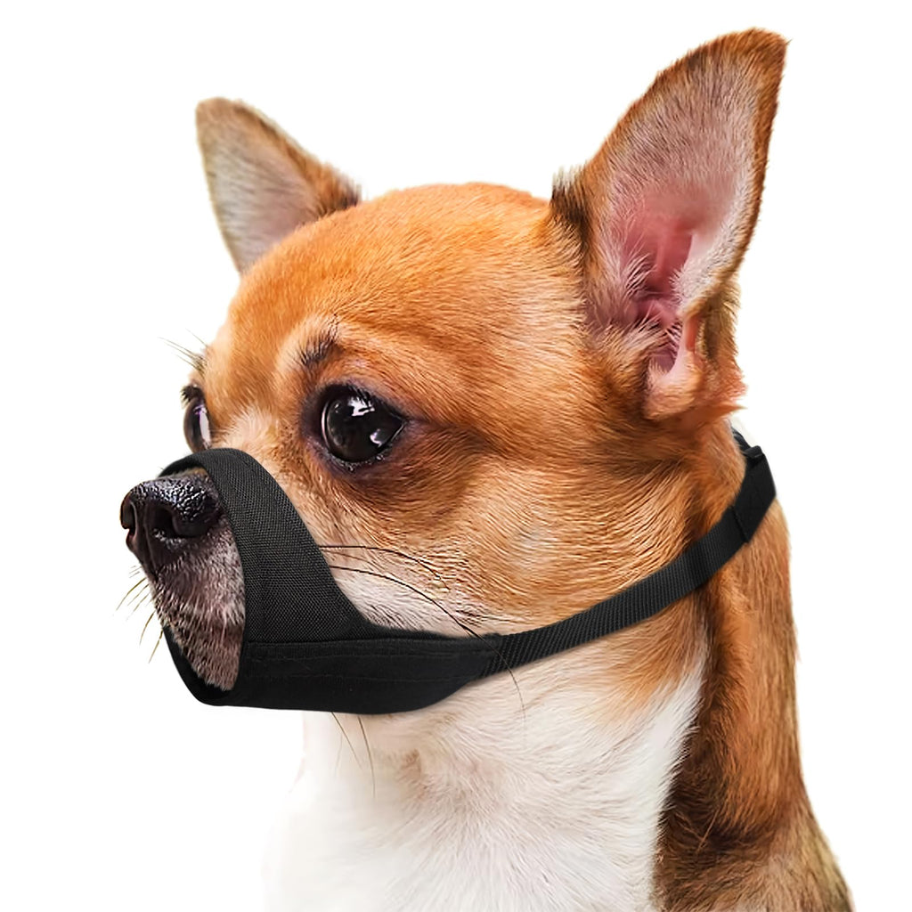 Mayerzon Short Snout Dog Muzzle, Soft Muzzle for Small Medium Large Dog, Muzzle for Chihuahua Shih Tzu American Bulldog for Grooming, Sturdy Oxford Dog Mouth Guard Anti Biting Chewing Black XS [Snout Cir: 5.5-6.5"]