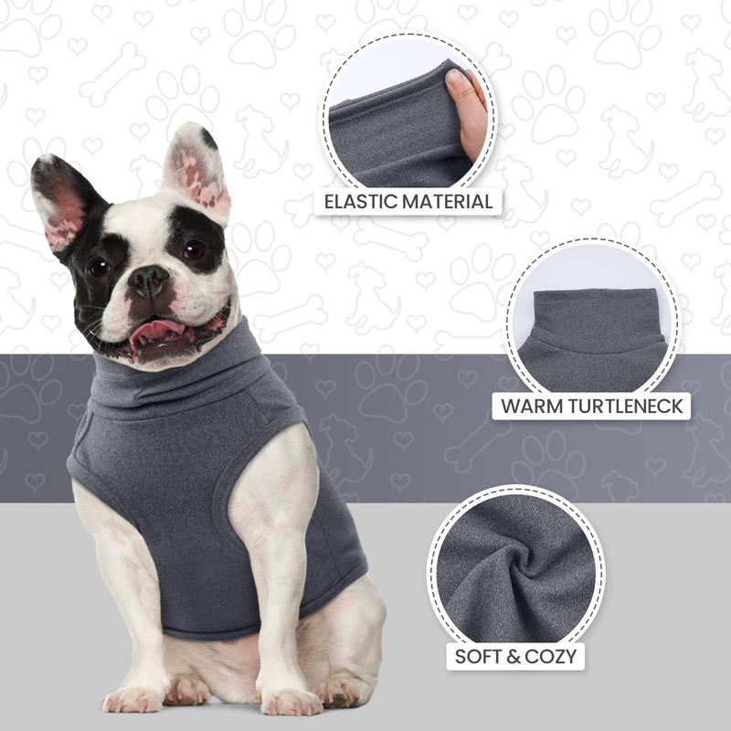 ROZKITCH Dog Sweaters Soft Fleece Pullover Sweatshirt Pajamas, Turtleneck Warm Pet Cold Weather Jacket Stretchy Vest Jumpsuit Apparel Outfit Clothes for Small Medium Large Dogs Walking Sleep Grey M M(Chest: 17.3"Back:13.3") - PawsPlanet Australia