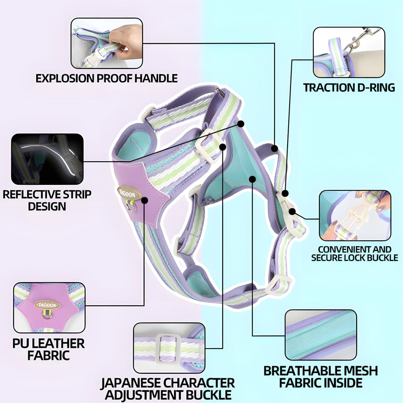 Dog Harness with Reflective Strips & Breathable Mesh - No-Pull Vest for Small Dogs, Step-in Design Includes Leash L?11-16LBS? Pink - PawsPlanet Australia