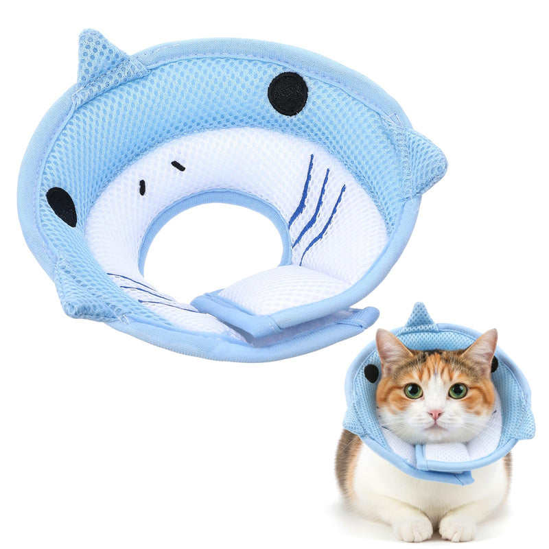 Nogeqi Soft Cone for Cats, Cute Shark Shape Cat Donut Collar, Adjustable Cat E Collar, Lightweight Cats Cones to Stop Licking, After Surgery for Pets Small Dogs Kittes(M)