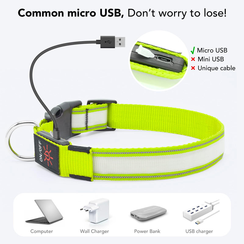 Light Up Dog Collars, LED Dog Collar Rechargeable Waterproof, Full Adjustable Lighted Collar, Glow Dark Dog Collar Light for Night Walking for Small Medium Dogs (Green) Green - PawsPlanet Australia
