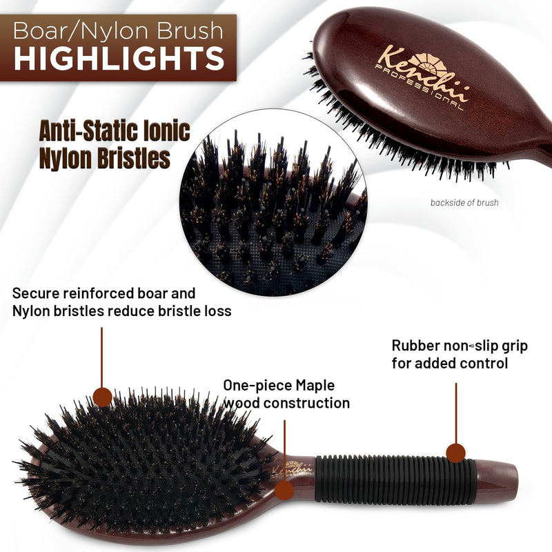 Kenchii Boar and Nylon Bristle Dog/Cat Grooming Brush with One-Piece Maple Body-Choose Size Large, Small (Large) - PawsPlanet Australia